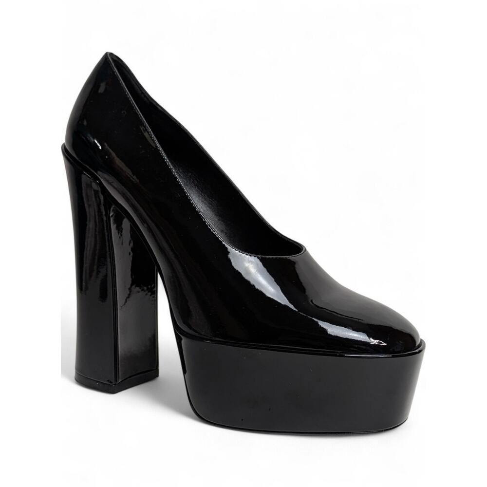 Stuart Weitzman Black Patent 6in Platform Pumps Chunky High Heel Y2K Disco Glam - Picture 3 of 12